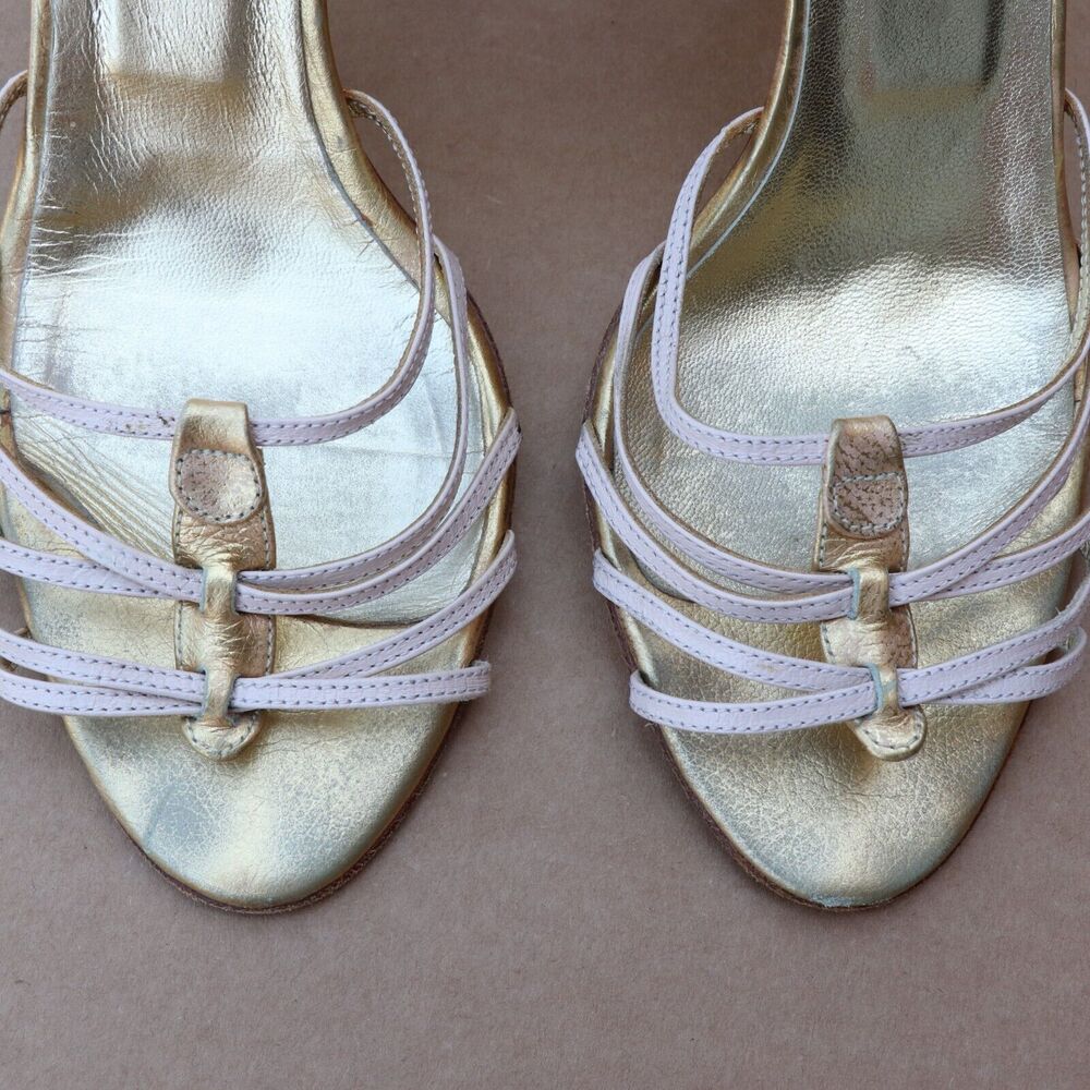 Dolce Gabbana Ankle Strap Heel Sandals Women's Size 6.5 Metallic Gold/Cream - Picture 3 of 10